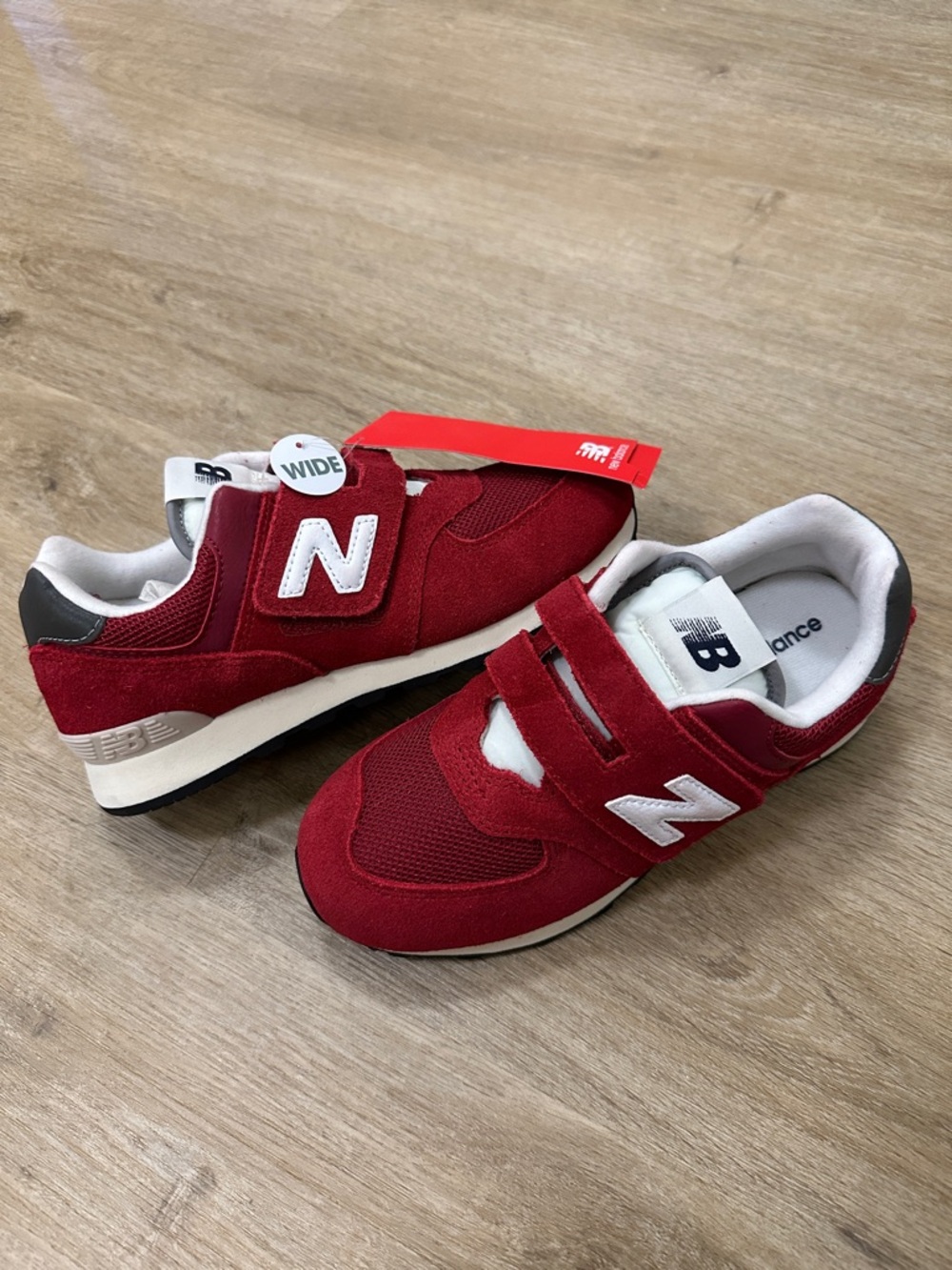 ⚡️New Balance 574 Kids Red Velcro leather Sneakers with White N Accent